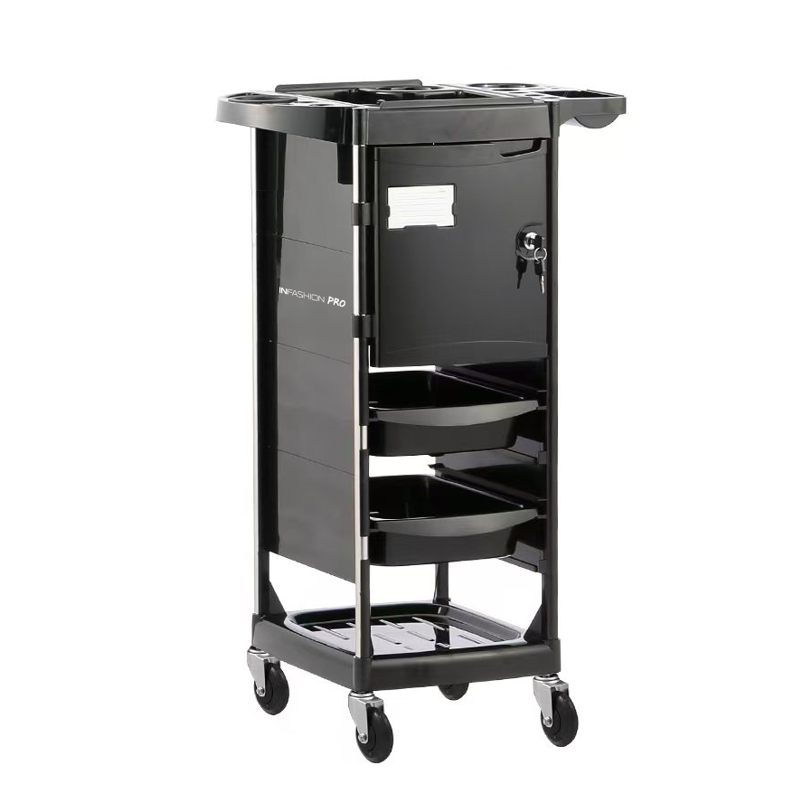 InFashion PRO Deluxe Chariot de salon avec 1 section verrouillable et 4 tiroirs